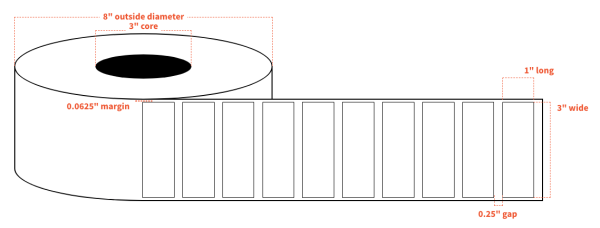3" x 1" - Matte White Paper - Square Corners