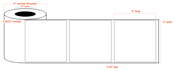 4" x 4" - High Gloss White Polypropylene (BOPP) – 2" Core, 4" OD - Square Corners